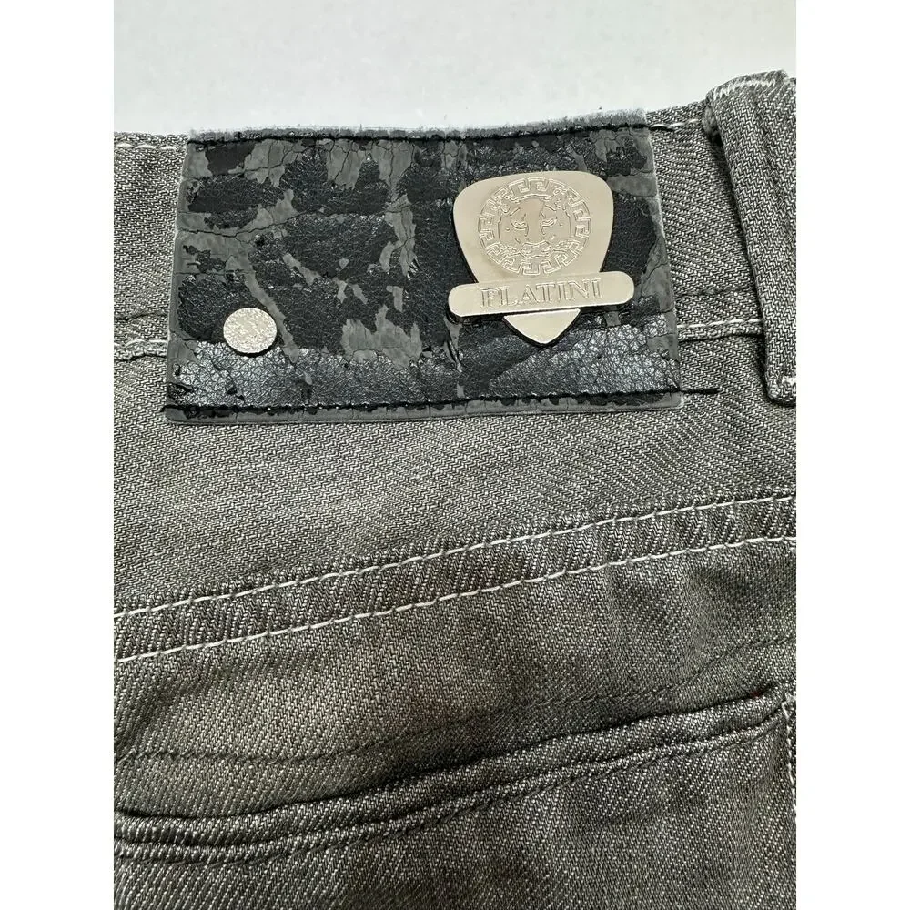 Platini Jeans Co Men’s Gray Distressed Jeans 36x32 Y2K Straight Leg Denim